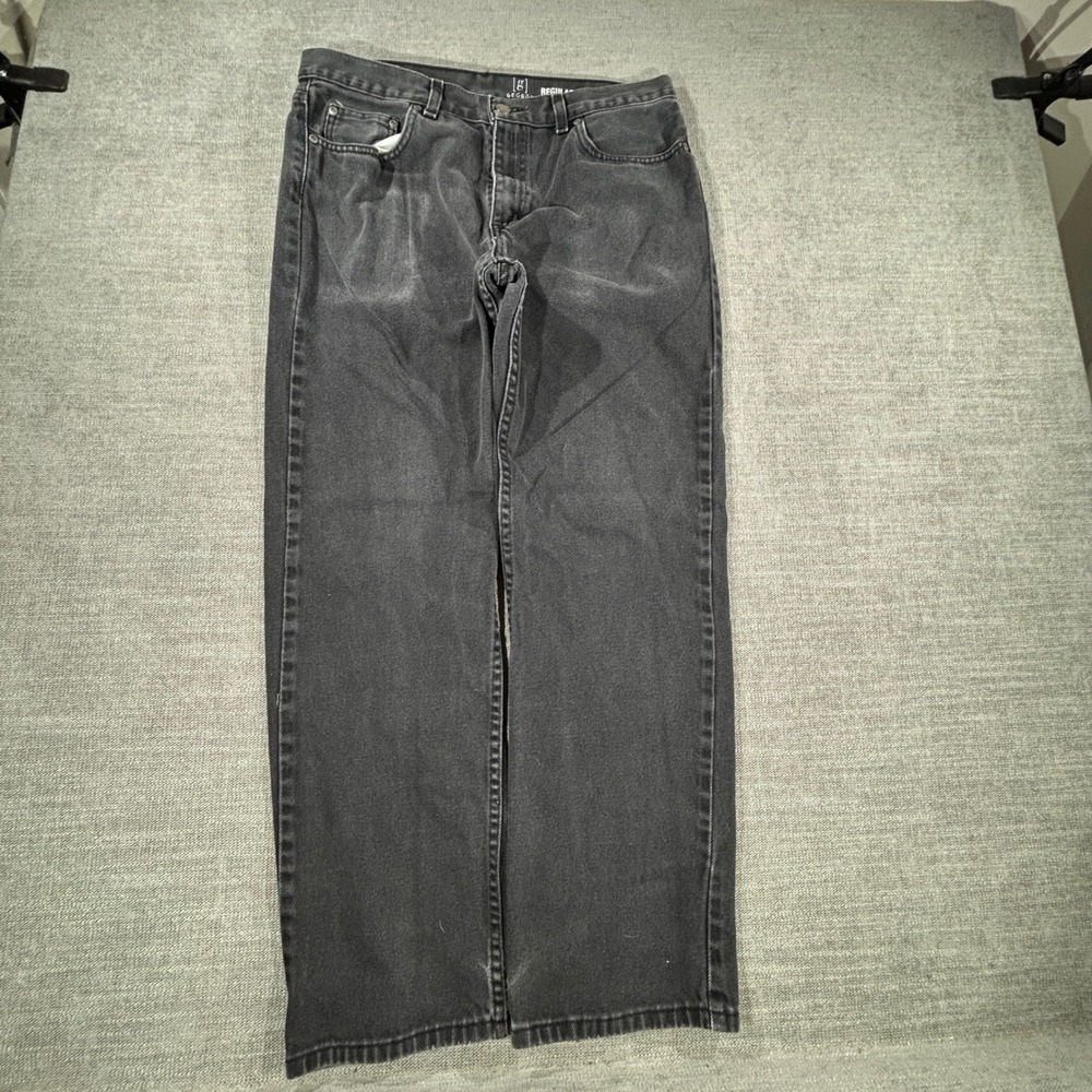 George‎ Regular Fit Jeans Mens 34x29 Black Denim Straight Leg Excellent 1300